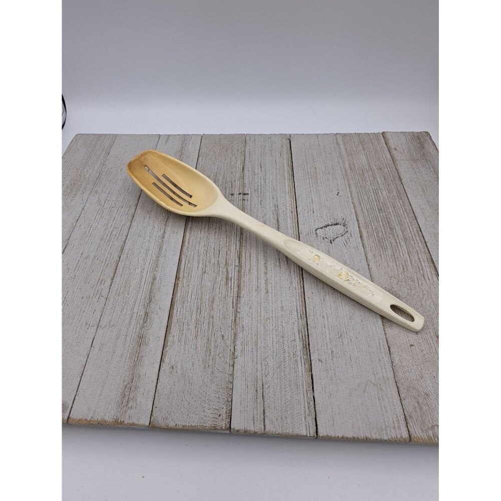 Vintage Foley #3 Almond Nylon Plastic Slotted Spoon 11"